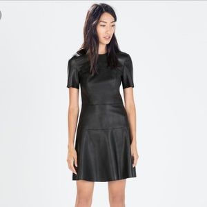 zara black faux leather dress